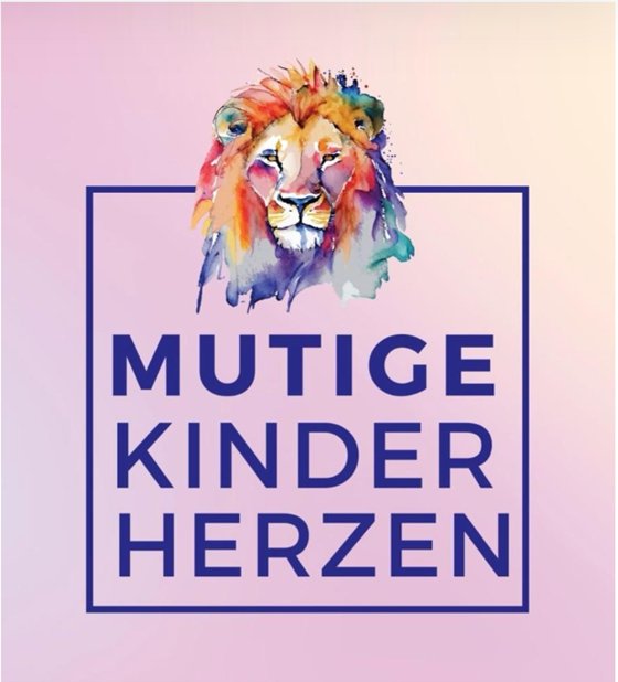 Logo Mutige Kinderherzen mit Aquarell-Löwen