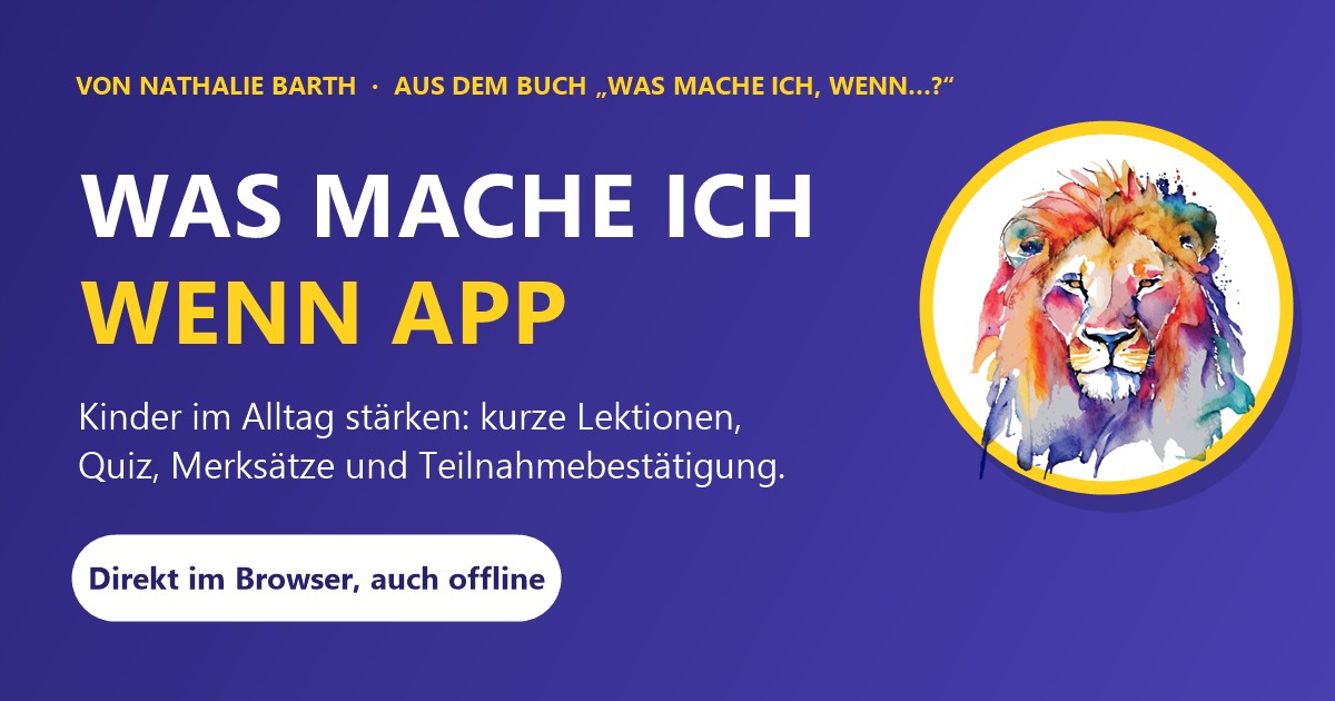 Vorschaubild der WAS MACHE ICH WENN APP mit Aquarell-Löwen
